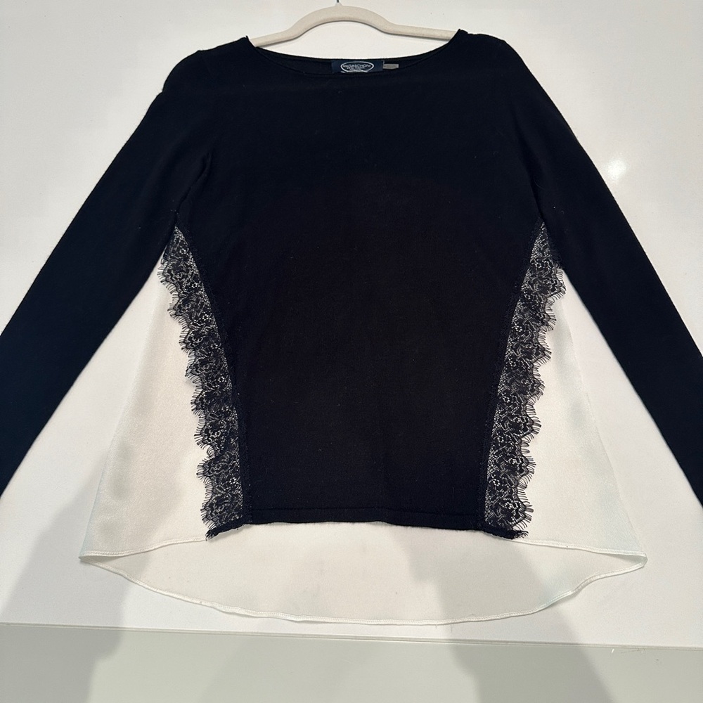 Magaschoni Black Sweater with Lace and White Silk Back